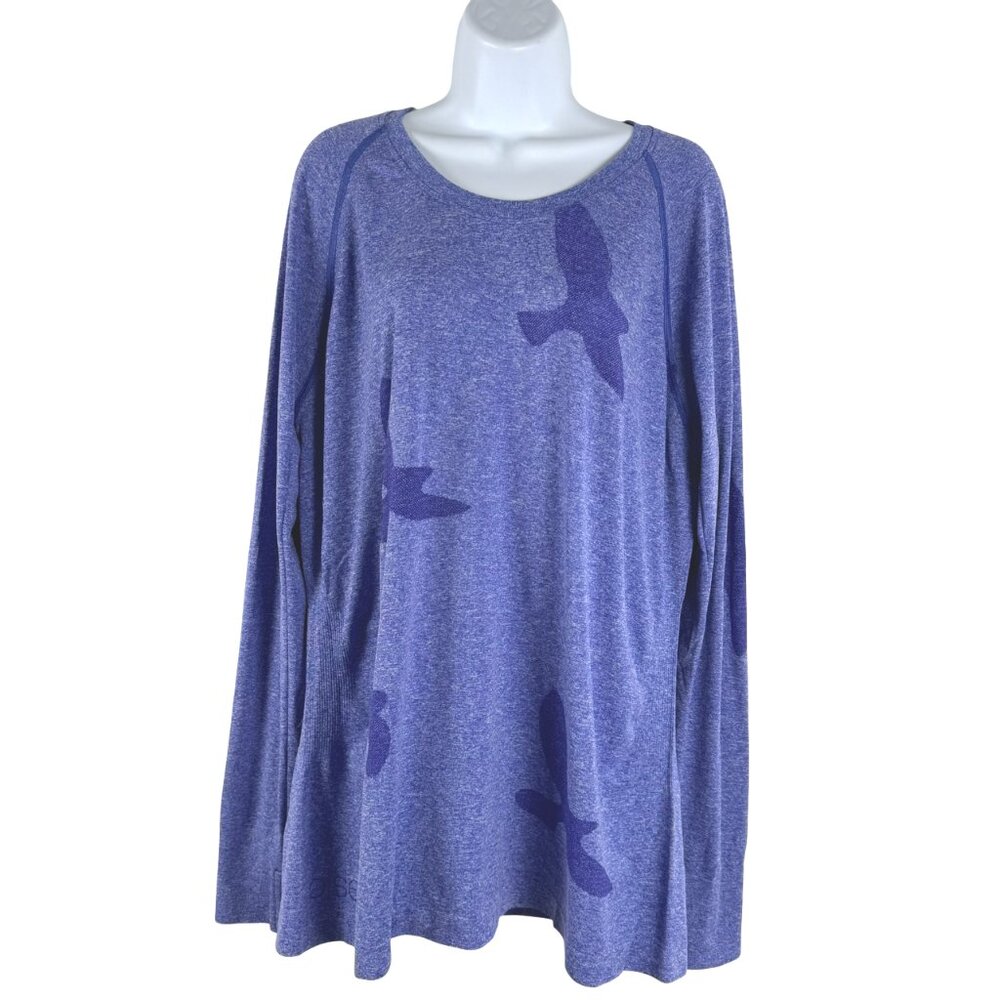 Oiselle Flyte Flying Birds Seamless Tee Shirt Top 3X Blue Long‎ Sleeve TP-3618